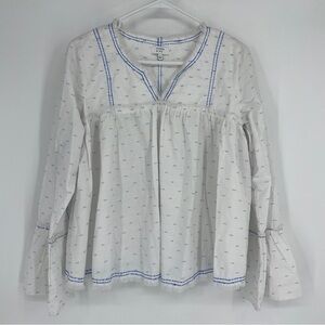 Crown and Ivy Pink Blue White Embroidered Blouse Boho Flowy